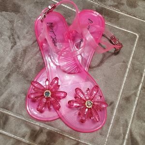 Betsey Johnson Women's Tabby Jelly Pink Flower Sandals